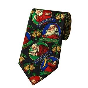 Surrey Christmas Santa Claus Novelty Necktie Holiday Tie Black Multicolor 59x4